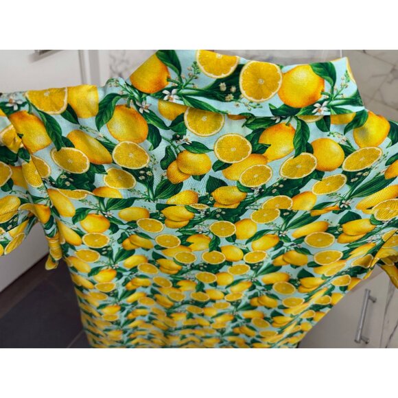Alice + Olivia Jem Mini Shirt Dress Lemon Squeeze Print Floral Fruit Blue S - Picture 14 of 16
